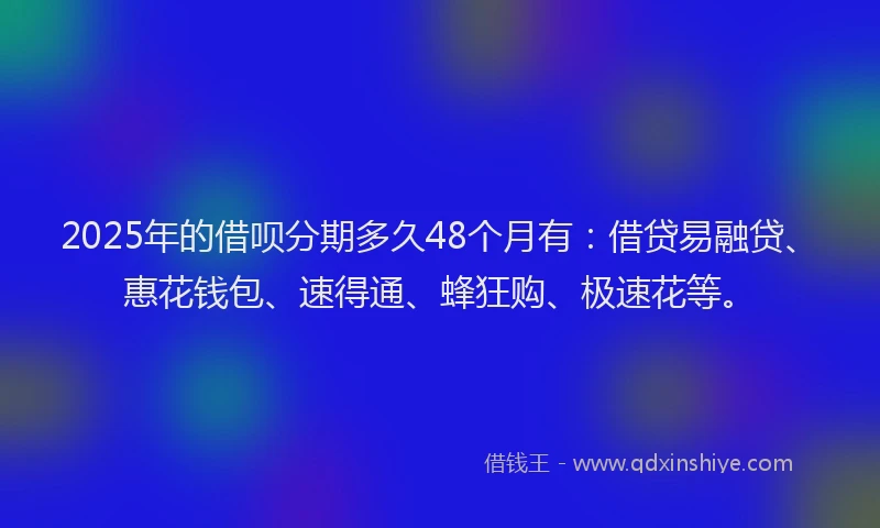 2025年的借呗分期多久48个月有：借贷易融贷、惠花钱包、速得通、蜂狂购、极速花等。