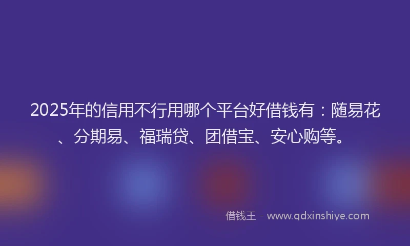 2025年的信用不行用哪个平台好借钱有：随易花、分期易、福瑞贷、团借宝、安心购等。