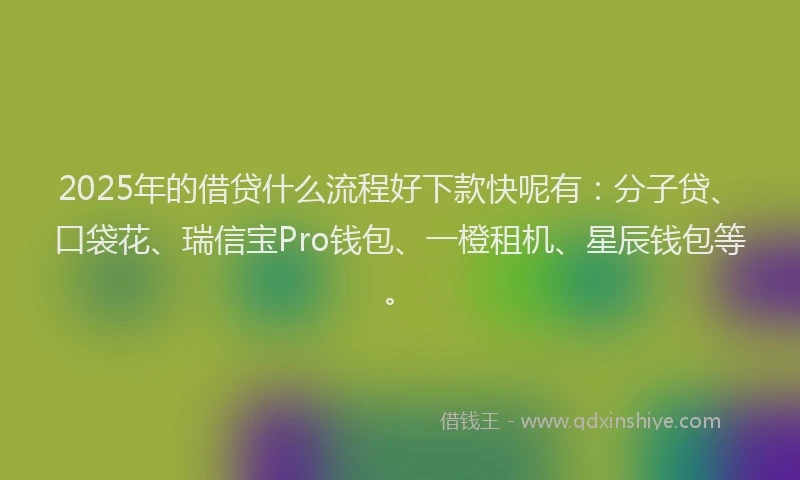 2025年的借贷什么流程好下款快呢有：分子贷、口袋花、瑞信宝Pro钱包、一橙租机、星辰钱包等。