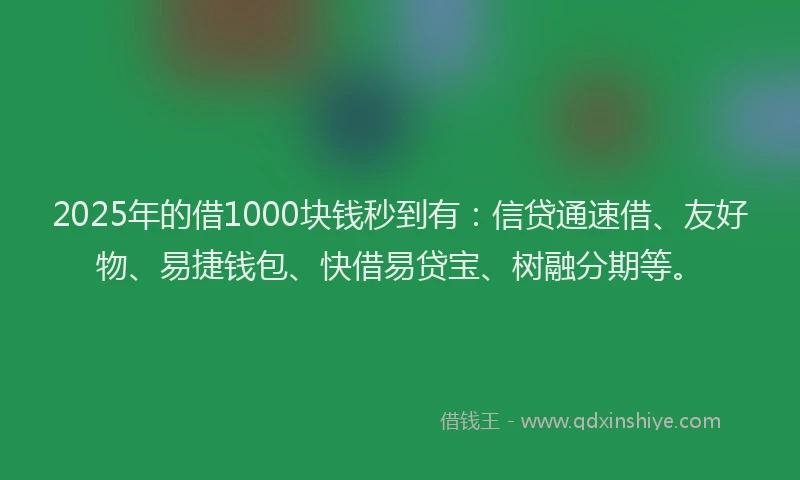 2025年的借1000块钱秒到有：信贷通速借、友好物、易捷钱包、快借易贷宝、树融分期等。