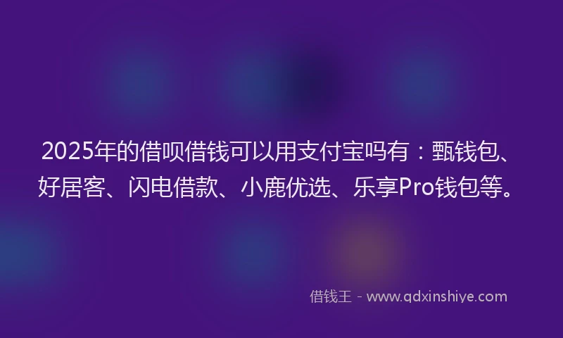 2025年的借呗借钱可以用支付宝吗有：甄钱包、好居客、闪电借款、小鹿优选、乐享Pro钱包等。