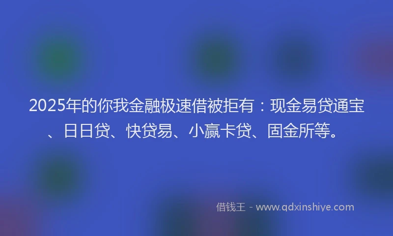 2025年的你我金融极速借被拒有：现金易贷通宝、日日贷、快贷易、小赢卡贷、固金所等。