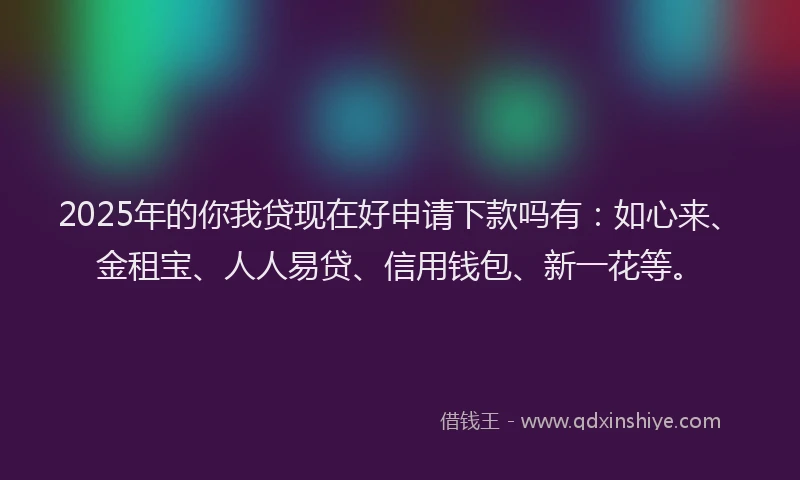 2025年的你我贷现在好申请下款吗有：如心来、金租宝、人人易贷、信用钱包、新一花等。
