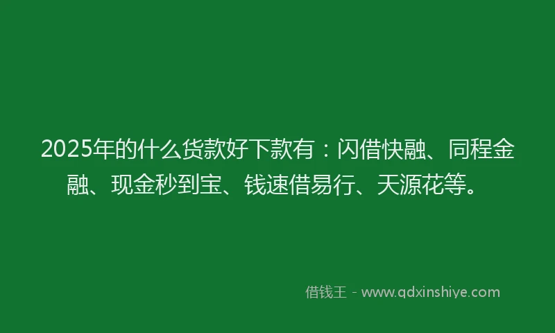 2025年的什么货款好下款有：闪借快融、同程金融、现金秒到宝、钱速借易行、天源花等。