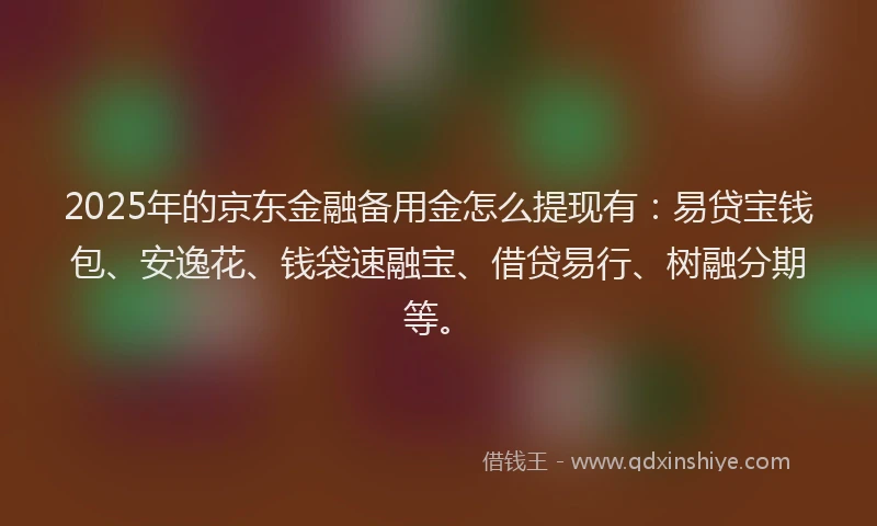 2025年的京东金融备用金怎么提现有：易贷宝钱包、安逸花、钱袋速融宝、借贷易行、树融分期等。