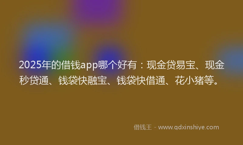 2025年的借钱app哪个好有：现金贷易宝、现金秒贷通、钱袋快融宝、钱袋快借通、花小猪等。