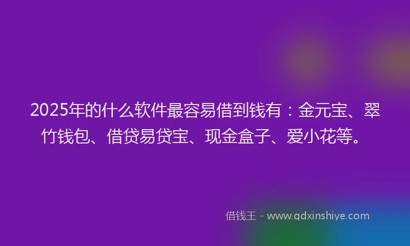 2025年的什么软件最容易借到钱有：金元宝、翠竹钱包、借贷易贷宝、现金盒子、爱小花等。