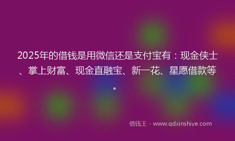 2025年的借钱是用微信还是支付宝有：现金侠士、掌上财富、现金直融宝、新一花、星愿借款等。