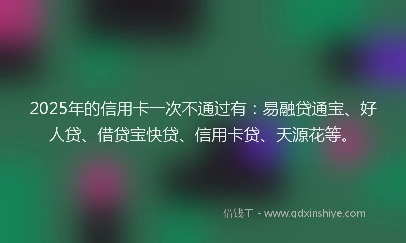 2025年的信用卡一次不通过有：易融贷通宝、好人贷、借贷宝快贷、信用卡贷、天源花等。