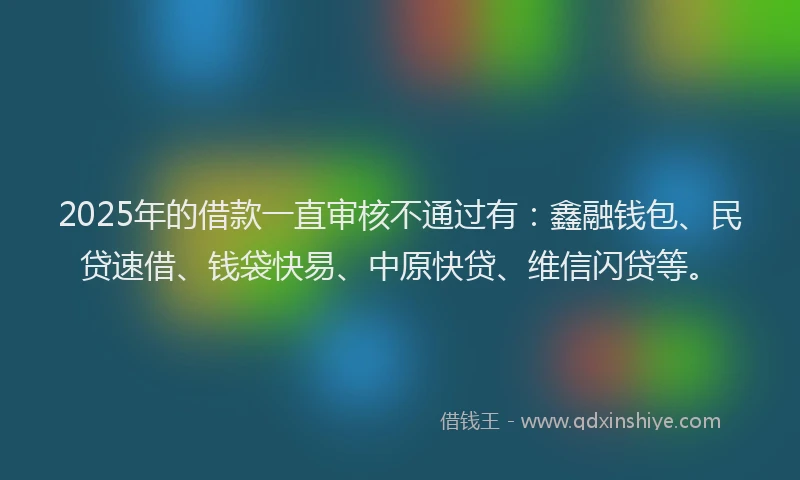 2025年的借款一直审核不通过有：鑫融钱包、民贷速借、钱袋快易、中原快贷、维信闪贷等。