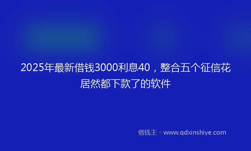 2025年最新借钱3000利息40，整合五个征信花居然都下款了的软件