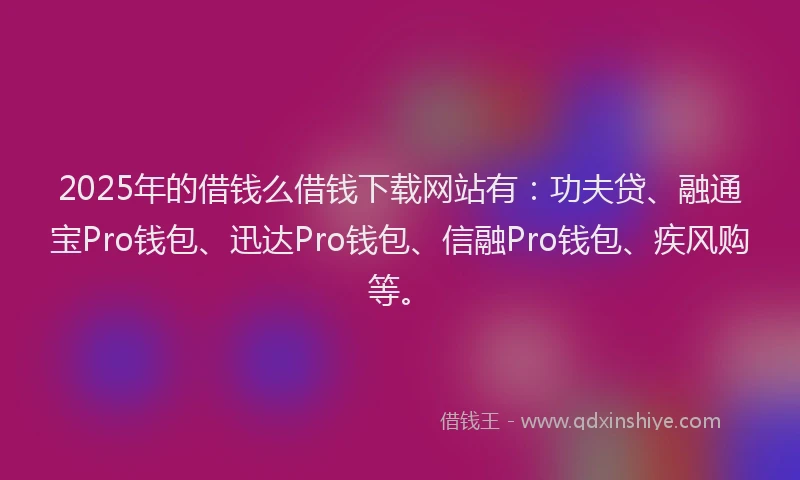 2025年的借钱么借钱下载网站有：功夫贷、融通宝Pro钱包、迅达Pro钱包、信融Pro钱包、疾风购等。