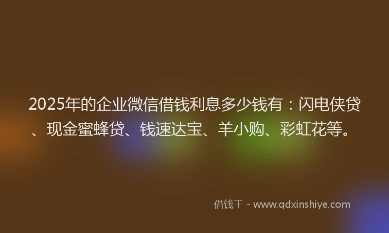 2025年的企业微信借钱利息多少钱有：闪电侠贷、现金蜜蜂贷、钱速达宝、羊小购、彩虹花等。