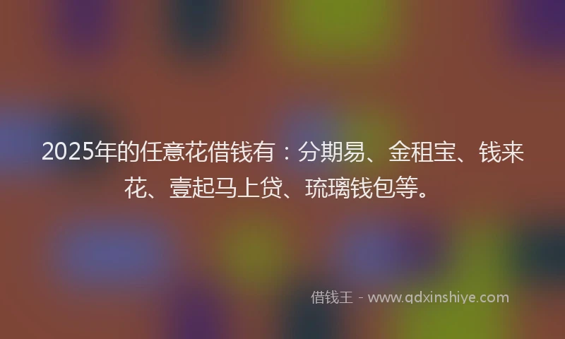 2025年的任意花借钱有：分期易、金租宝、钱来花、壹起马上贷、琉璃钱包等。