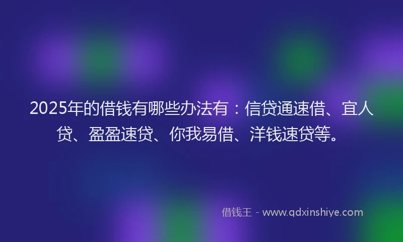 2025年的借钱有哪些办法有：信贷通速借、宜人贷、盈盈速贷、你我易借、洋钱速贷等。
