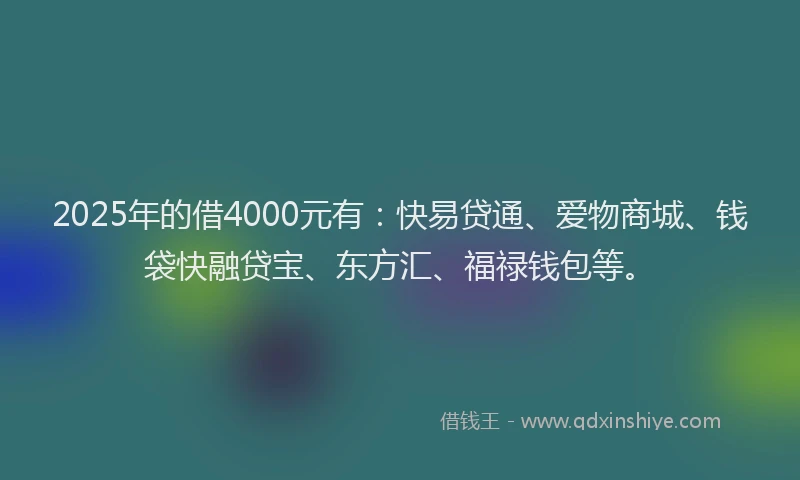 2025年的借4000元有：快易贷通、爱物商城、钱袋快融贷宝、东方汇、福禄钱包等。