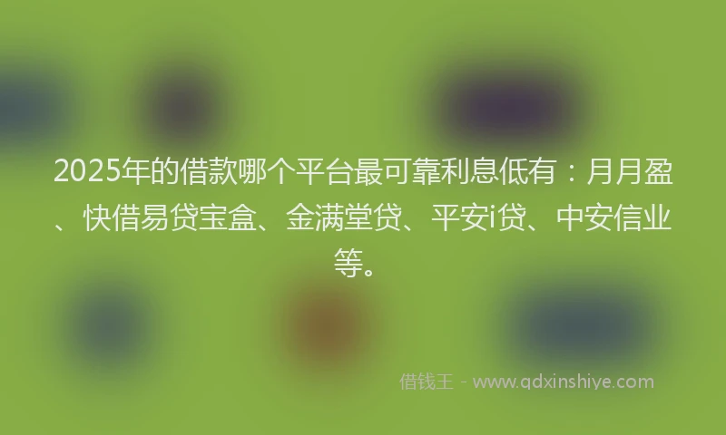 2025年的借款哪个平台最可靠利息低有：月月盈、快借易贷宝盒、金满堂贷、平安i贷、中安信业等。