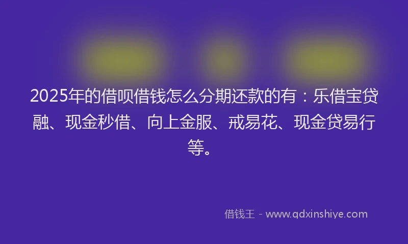 2025年的借呗借钱怎么分期还款的有：乐借宝贷融、现金秒借、向上金服、戒易花、现金贷易行等。
