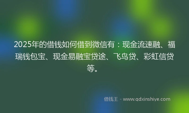 2025年的借钱如何借到微信有：现金流速融、福瑞钱包宝、现金易融宝贷途、飞鸟贷、彩虹信贷等。