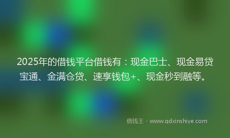 2025年的借钱平台借钱有：现金巴士、现金易贷宝通、金满仓贷、速享钱包+、现金秒到融等。