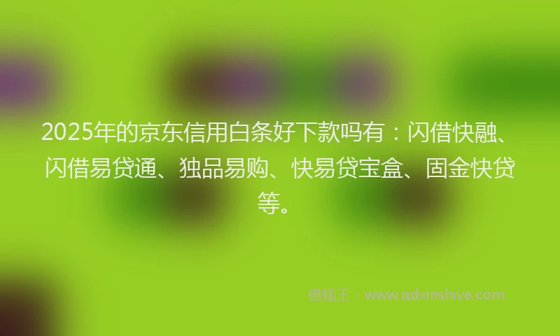 2025年的京东信用白条好下款吗有：闪借快融、闪借易贷通、独品易购、快易贷宝盒、固金快贷等。