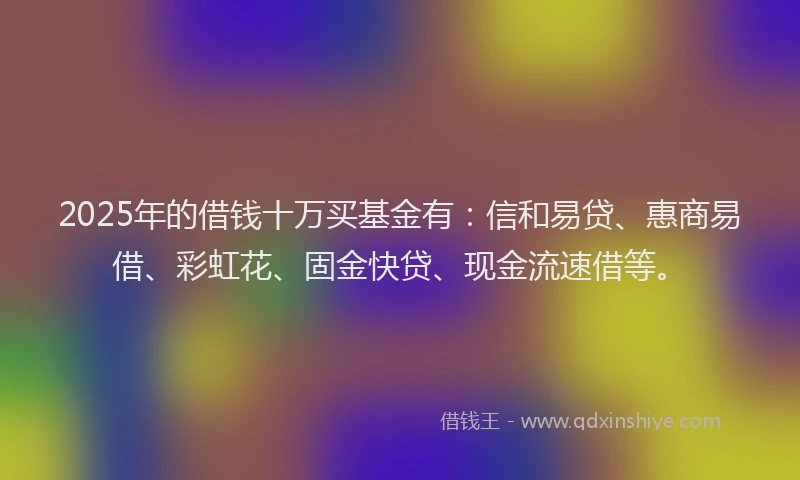 2025年的借钱十万买基金有：信和易贷、惠商易借、彩虹花、固金快贷、现金流速借等。