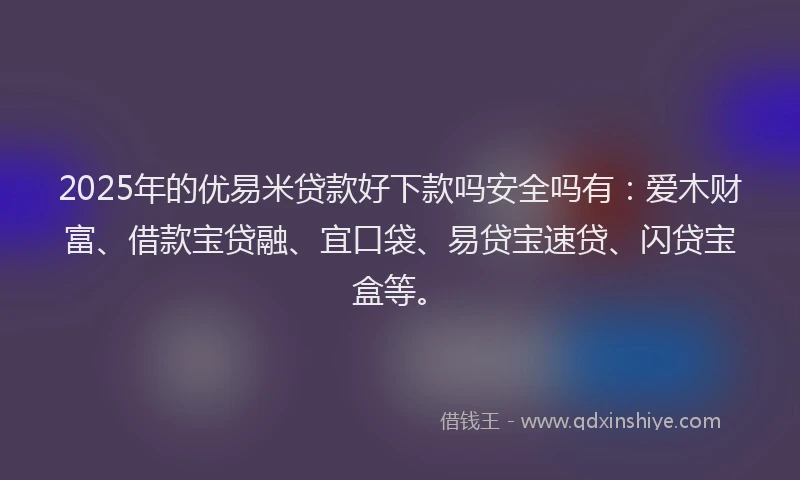 2025年的优易米贷款好下款吗安全吗有：爱木财富、借款宝贷融、宜口袋、易贷宝速贷、闪贷宝盒等。