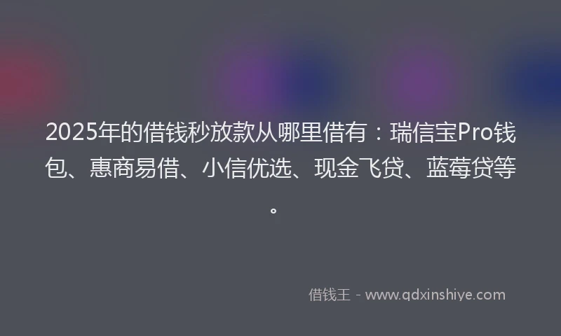 2025年的借钱秒放款从哪里借有：瑞信宝Pro钱包、惠商易借、小信优选、现金飞贷、蓝莓贷等。
