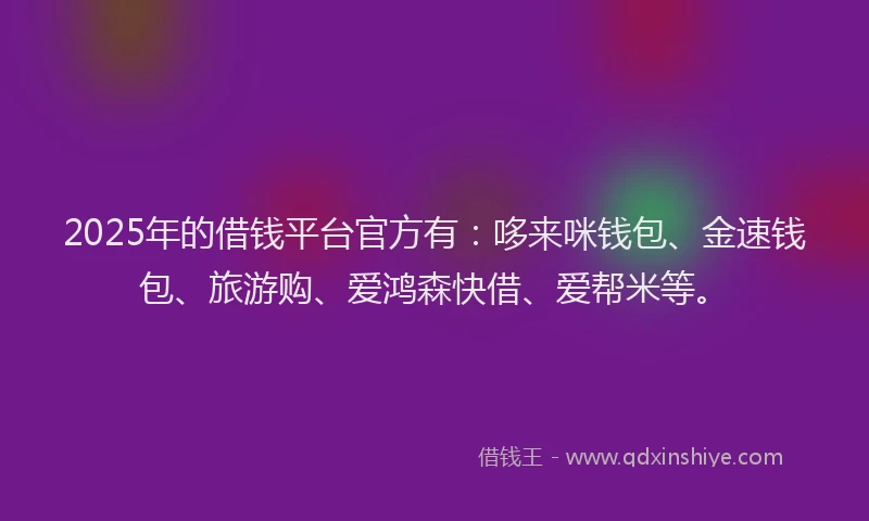 2025年的借钱平台官方有：哆来咪钱包、金速钱包、旅游购、爱鸿森快借、爱帮米等。