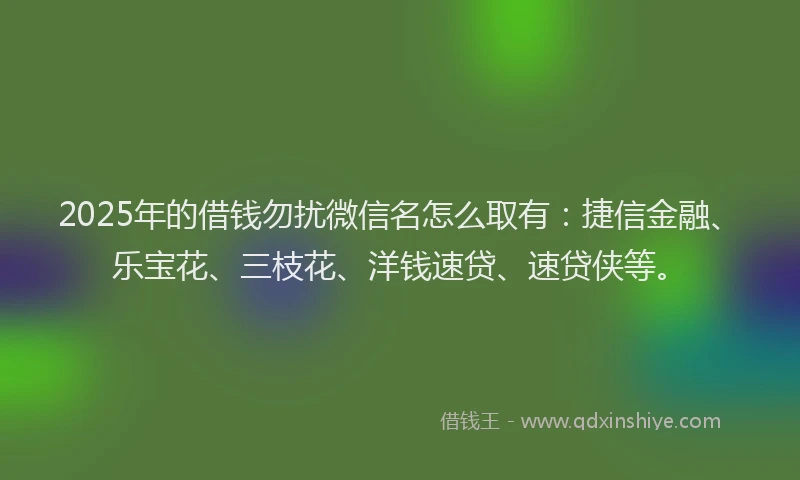 2025年的借钱勿扰微信名怎么取有：捷信金融、乐宝花、三枝花、洋钱速贷、速贷侠等。