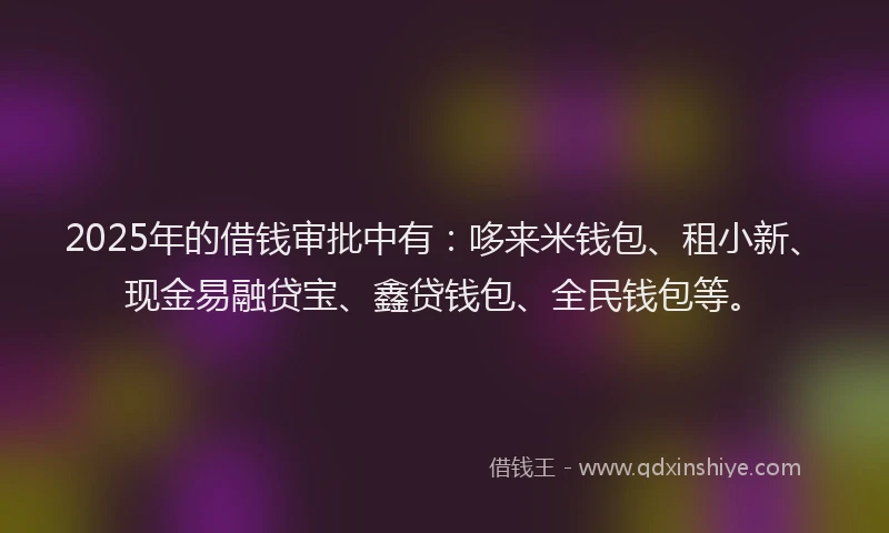 2025年的借钱审批中有：哆来米钱包、租小新、现金易融贷宝、鑫贷钱包、全民钱包等。