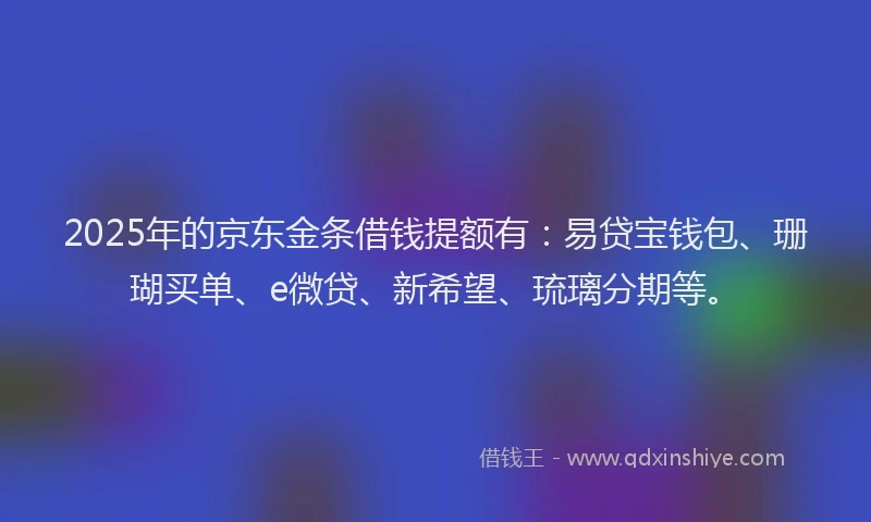2025年的京东金条借钱提额有：易贷宝钱包、珊瑚买单、e微贷、新希望、琉璃分期等。