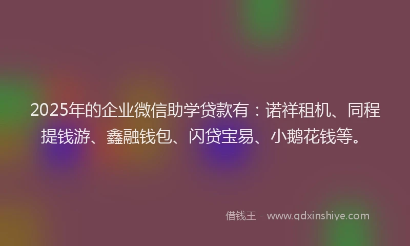 2025年的企业微信助学贷款有：诺祥租机、同程提钱游、鑫融钱包、闪贷宝易、小鹅花钱等。
