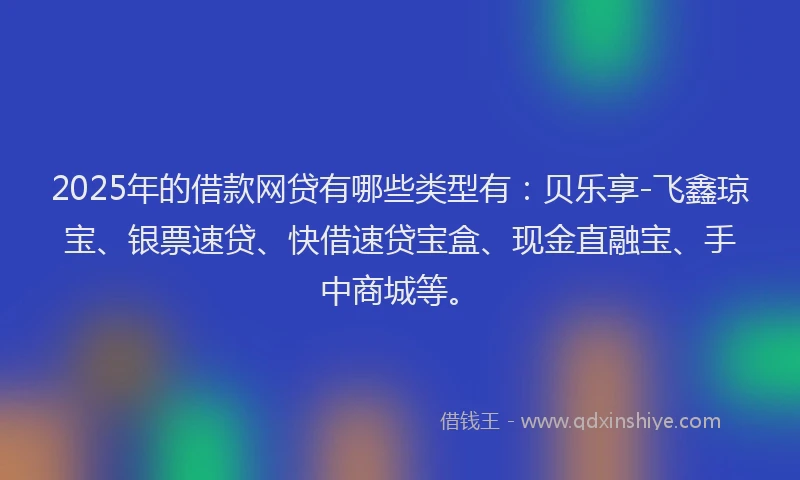 2025年的借款网贷有哪些类型有：贝乐享-飞鑫琼宝、银票速贷、快借速贷宝盒、现金直融宝、手中商城等。