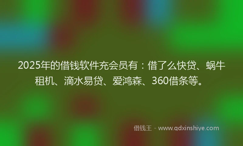 2025年的借钱软件充会员有：借了么快贷、蜗牛租机、滴水易贷、爱鸿森、360借条等。