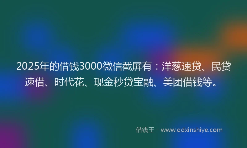 2025年的借钱3000微信截屏有：洋葱速贷、民贷速借、时代花、现金秒贷宝融、美团借钱等。