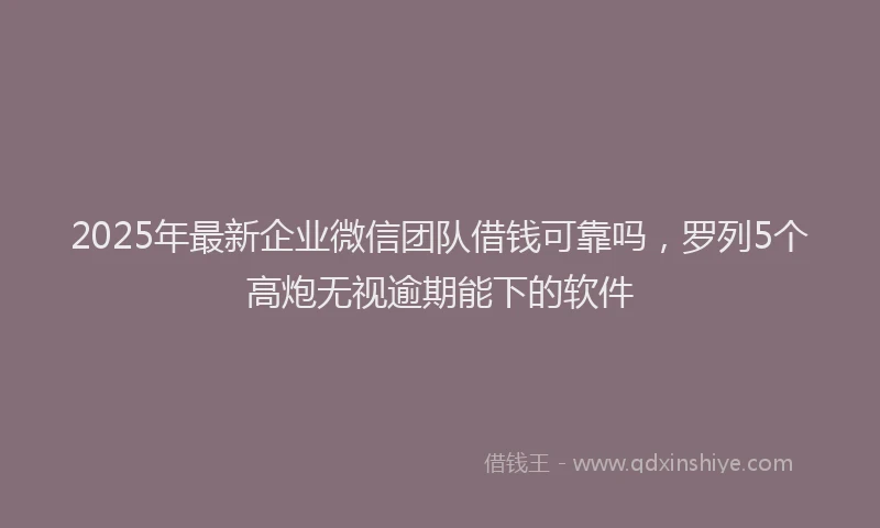 2025年最新企业微信团队借钱可靠吗，罗列5个高炮无视逾期能下的软件