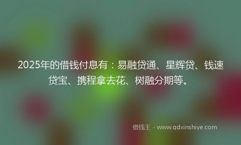 2025年的借钱付息有：易融贷通、星辉贷、钱速贷宝、携程拿去花、树融分期等。