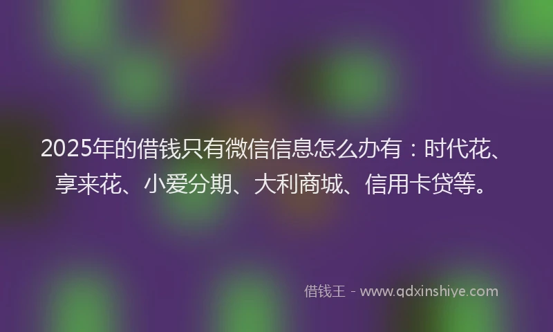 2025年的借钱只有微信信息怎么办有：时代花、享来花、小爱分期、大利商城、信用卡贷等。