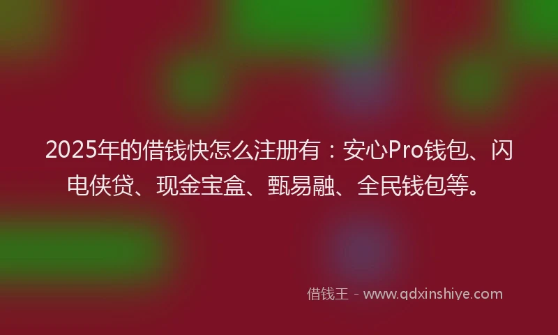 2025年的借钱快怎么注册有：安心Pro钱包、闪电侠贷、现金宝盒、甄易融、全民钱包等。