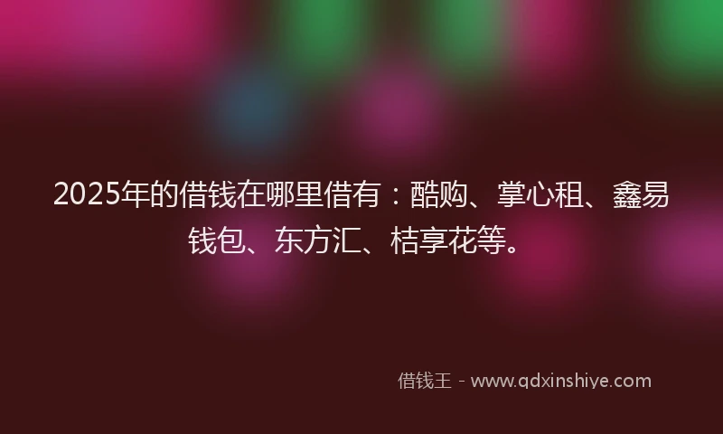 2025年的借钱在哪里借有：酷购、掌心租、鑫易钱包、东方汇、桔享花等。