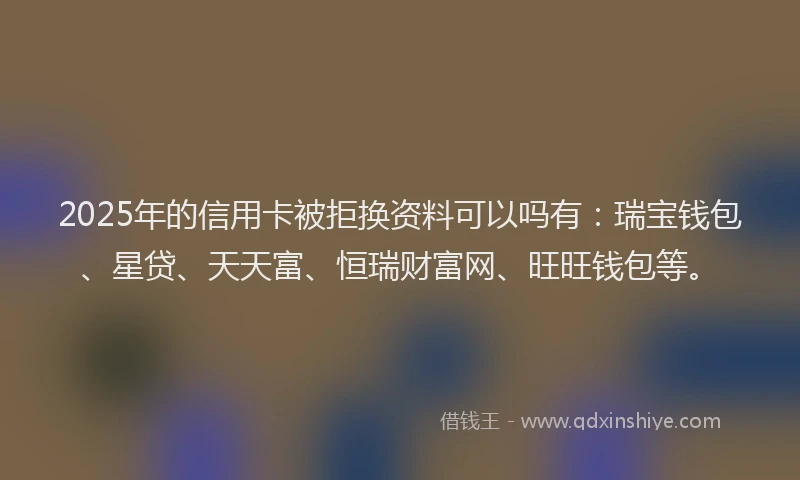 2025年的信用卡被拒换资料可以吗有：瑞宝钱包、星贷、天天富、恒瑞财富网、旺旺钱包等。