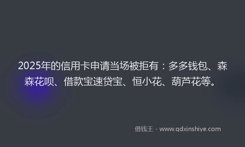 2025年的信用卡申请当场被拒有：多多钱包、森森花呗、借款宝速贷宝、恒小花、葫芦花等。