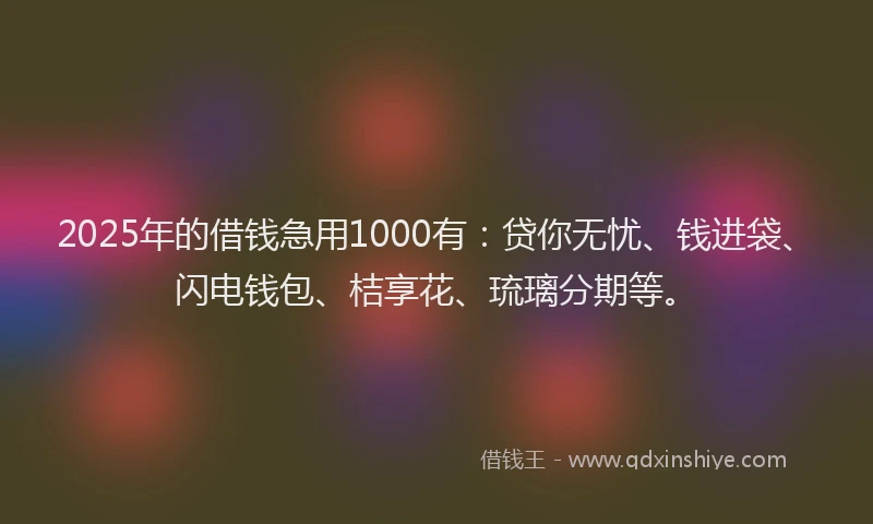 2025年的借钱急用1000有：贷你无忧、钱进袋、闪电钱包、桔享花、琉璃分期等。