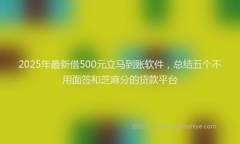 2025年最新借500元立马到账软件，总结五个不用面签和芝麻分的贷款平台