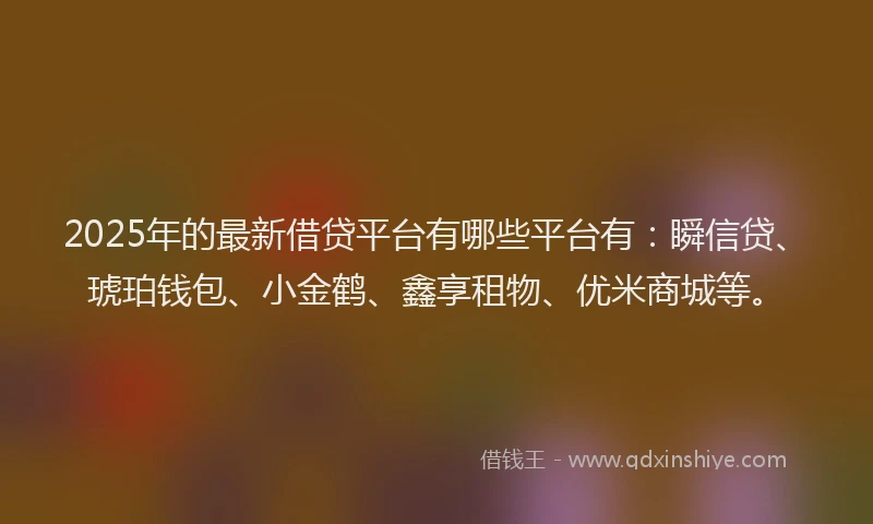2025年的最新借贷平台有哪些平台有：瞬信贷、琥珀钱包、小金鹤、鑫享租物、优米商城等。