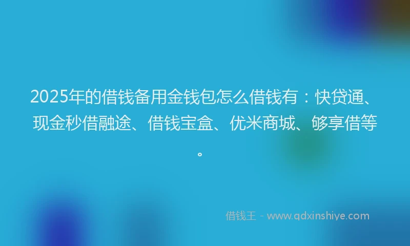 2025年的借钱备用金钱包怎么借钱有：快贷通、现金秒借融途、借钱宝盒、优米商城、够享借等。