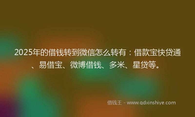 2025年的借钱转到微信怎么转有：借款宝快贷通、易借宝、微博借钱、多米、星贷等。