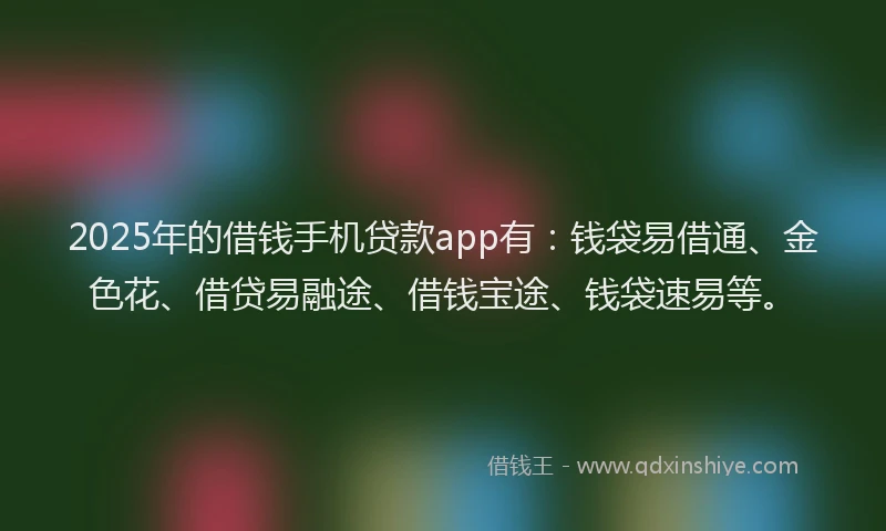 2025年的借钱手机贷款app有：钱袋易借通、金色花、借贷易融途、借钱宝途、钱袋速易等。