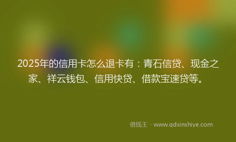 2025年的信用卡怎么退卡有：青石信贷、现金之家、祥云钱包、信用快贷、借款宝速贷等。